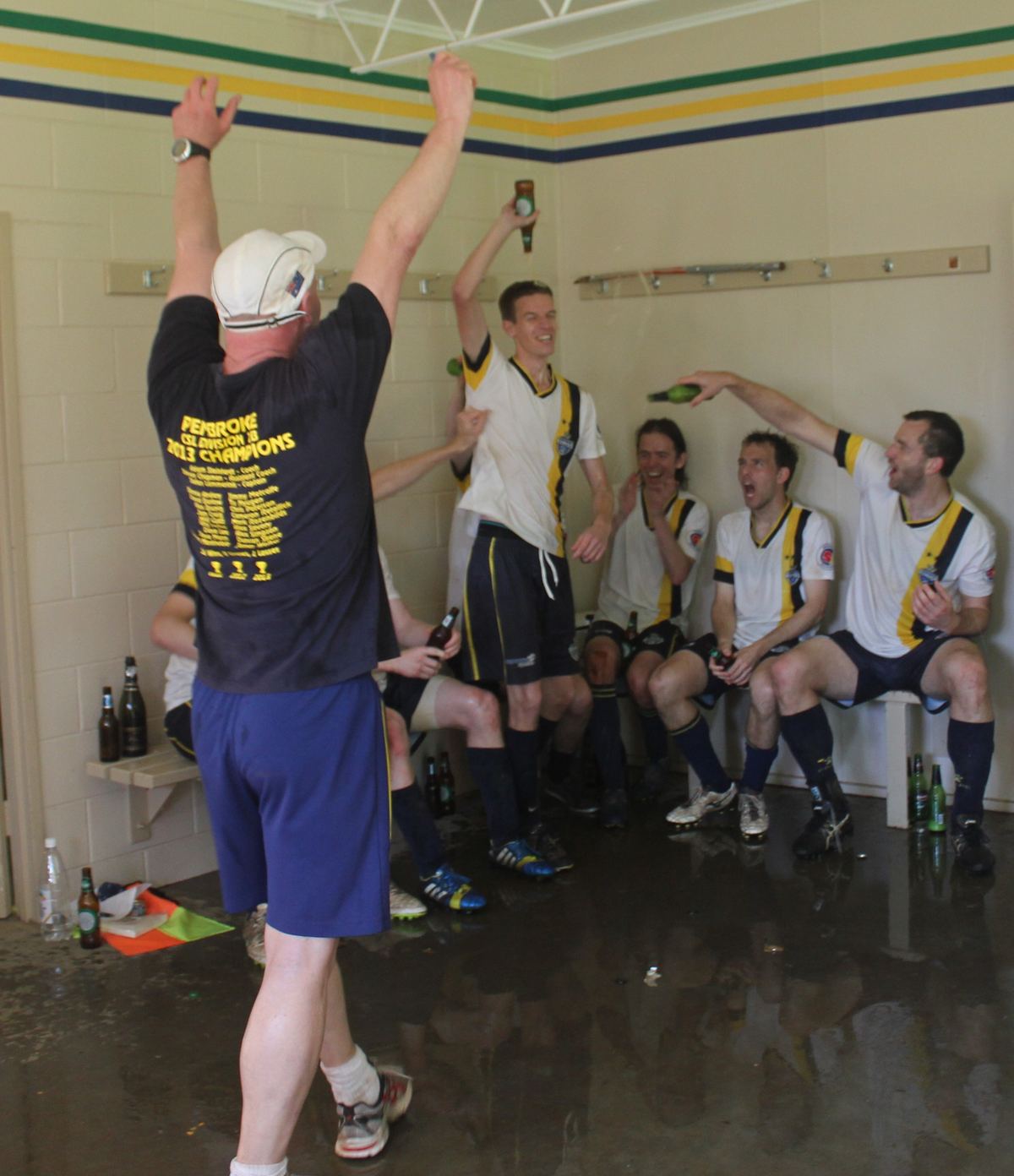 Change room celebration after the 2015 Bs championship win